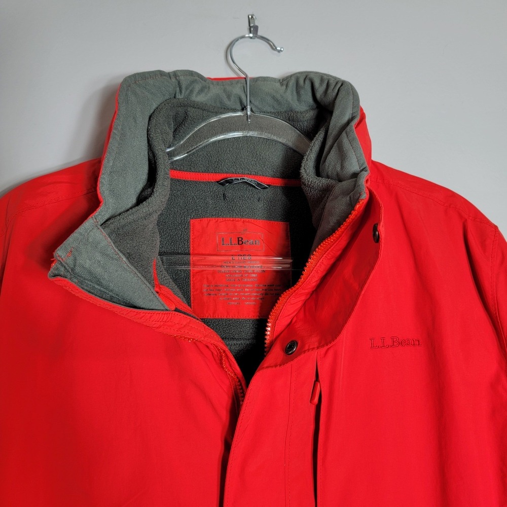 Mens LL Bean Red Fleece Lined Waterproof Winter Jacket Size Large Packable Hood - Picture 3 of 7